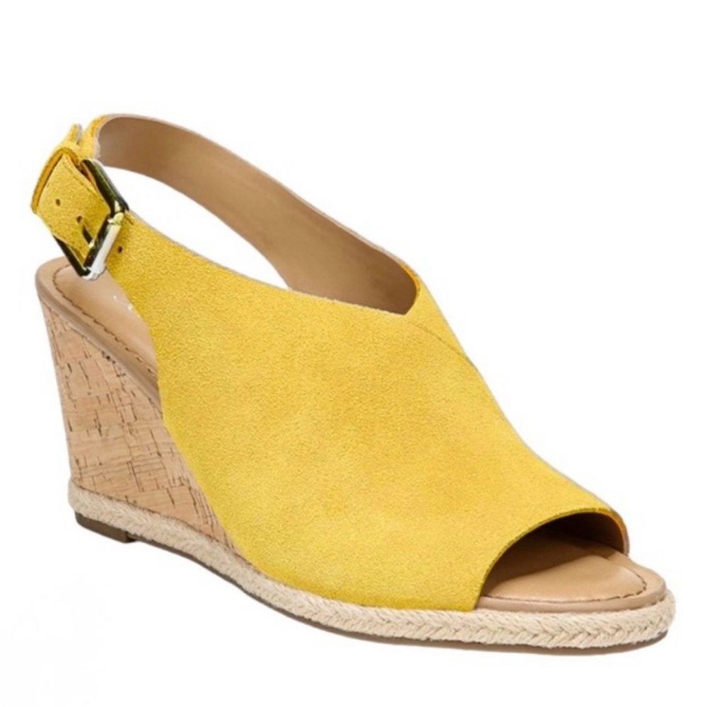 Yellow Suede Slingback Wedges Franco Sarto Julien Sandals 8.5 - Picture 7 of 7